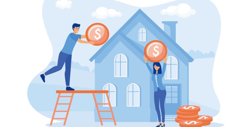Mortgage process concept. Male and female receiving bank approval. flat vector modern illustration Value to Your Home | Refinance Your Home | Before Refinancing